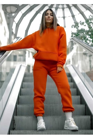 Kozia Outdoorskapşonlu Esofman Takımı Sweatshirt Jogger Turuncu