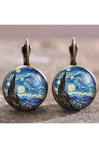 Skycity Van Gogh "yıldızlı Gece" Temalı Sanatsal Küpeler - Zarif Ve Romantik Aksesuar Diğer Çok Renkli