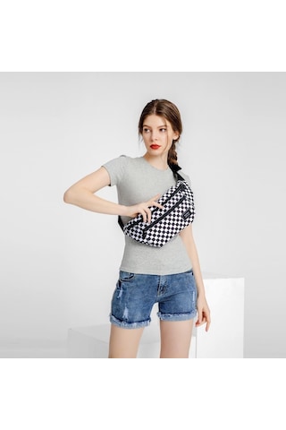 Dama Desenli Unisex Bodybag Çanta Smart Bags 3087 Beyaz