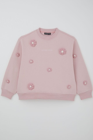 Locoloco Kız Çocuk Sweatshirt Çiçek Motifli 9-14 Yaş, Pembe Pembe