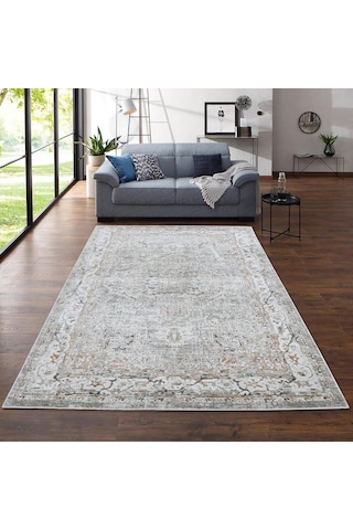 Sound Vintage Modern Dokuma Halı Salon Oturma Odası Yatak Odası Antre Dekoratif Halı 0087a Krem - Kiremit