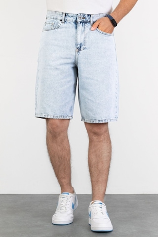 HLT Jeans Erkek Mavi Kar Yıkamalı Baggy Fit Rahat Kesim %100 Pamuk Denim Loose Jeans Kot Şort Arthur-Mavikar 001