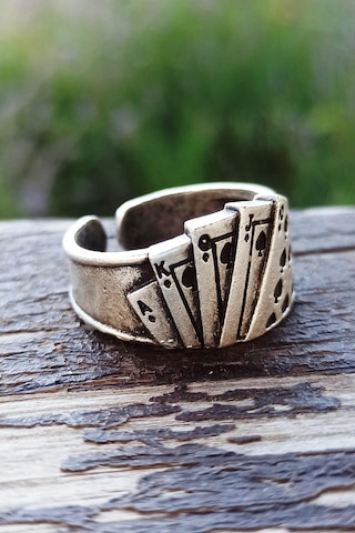 Antik Gümüş Kaplama Iskambil Poker Briç Oyun Kağıdı Şekilli El Ya - 548970104 Çok Renkli