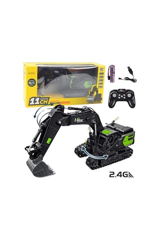 Oyuncak 1:12 Ölçek Büyük Boy Işıklı Sesli Şarjlı Duman Atan Kumandalı Kepçe Yeşil Yeşil