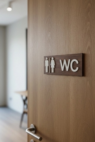Dekoratif Ahşap 2d Kabartma Figürlü Wc Tabelası - Ceviz