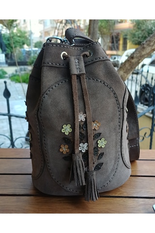 Durush Collection Özel Tasarım Kadın Omuz Çantası Gerçek Deri, Süet, El İşçiliği Açık Vizon