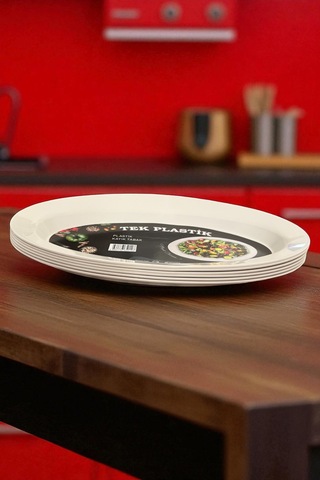 6'lı Sert Plastik Kayık Tabak Kırılmaz Yıkanabilir 32cm Beyaz