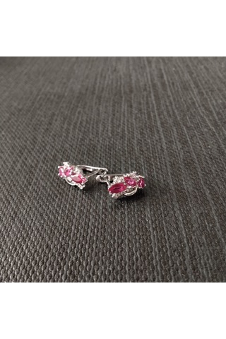 925 Ayar Gümüş Kadınlar İçin Özel Tasarım Küpe - Sade Ve Şık - Kırmızı Detaylı Model Gümüş