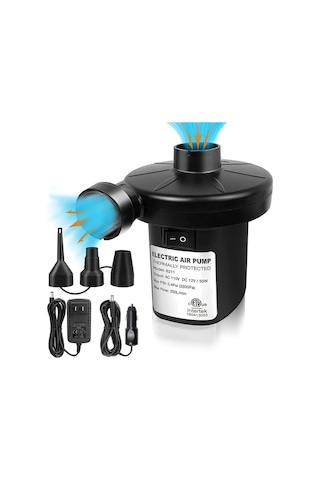 Elektrikli Hava Pompası Şişme Yatak Şişirme Vakumlama 12v Ac/50w Adaptör Ve Çakmaklık Girişli 3 Hava Nozullu Bot Simit Şişme Koltuk Deniz Yatağı Pompa Air Pump
