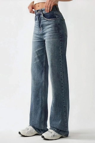 Hiccup Yüksek Bel Düz Paça Kot Pantolon Orta Mavi Denim
