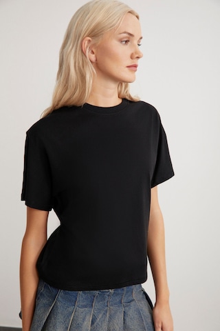Grımelange Lottıe Kadın %100 Organik Pamuklu Regular Kalıp Bisiklet Yaka Basic Kısa Kollu Siyah T-shirt