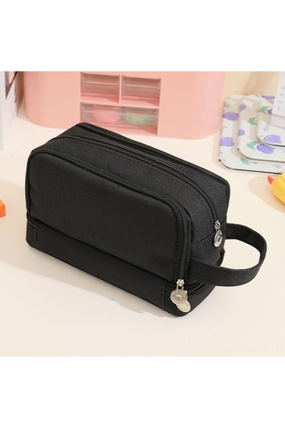 Mufunye 7 Bölmeli Geniş Kapasiteli Kanvas Kalem Çantası - Okul Ofis Stoklarını Düzenleyen Taşınabilir Çantam Siyah Siyah