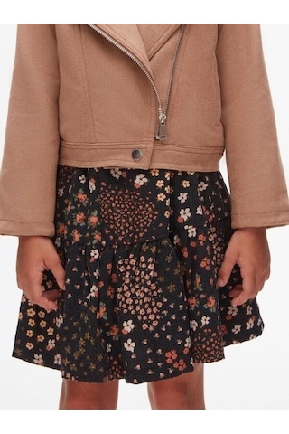 Kız Çocuk Bel Lastikli Desenli Şebboy Etek-14741 Siyah