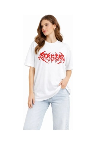 Baskılı T-shirt Yazlık Kısa Kol Bisiklet Yaka Rahat Kalıp Tişört - Beyaz Beyaz