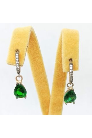 Firuze Gümüş Damla Yeşil Zirkon Taşlı Gümüş Küpe F1600577