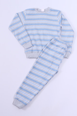 Hçm Erkek Çocuk Pijama Takımı Çizgili Ribanalı A35 Mavı