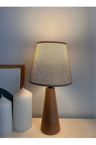 Bohem Ahşap Ayaklı Konik Abajur - Vizon Vizon