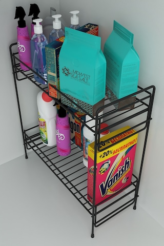 2 Katlı Evye Tezgah Altı Raf Banyo Mutfak Dolabı Çok Amaçlı Düzenleyici Deterjanlık Organizer 35x15 Siyah