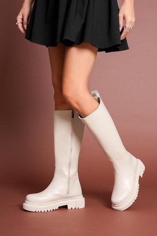 Nesilshoes Nesil Shoes Toz 1978 Bej Fermuarlı Günlük Kadın Çizme