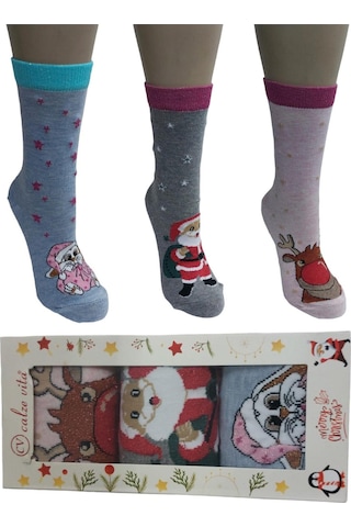 3'lü Set Pamuklu Yılbaşı Kadın Soket Çorap-çok Renkli Çok Renkli