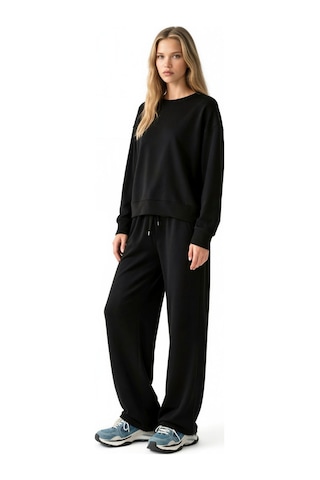 Hiccup Modal Touch Basic Sweatshirt & Geniş Paça Pantolon İkili Takım Siyah