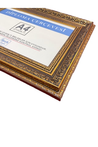 Diploma Çerçevesi A4 Boyut Gold Varaklı - Hakiki Camlı Ürün