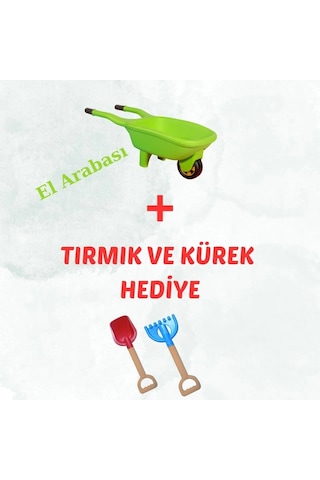 El Arabası Yeşil + Tırmık Ve Kürek Hediye Set Yeşil