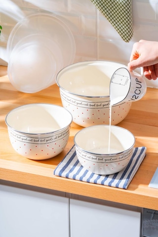 Feel Good Emaye 3 Lü Saklama Ve Karıştırma Kabı Krem