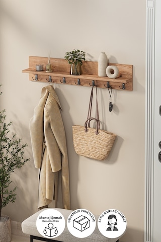 Bofigo Portmanto Duvar Askılığı Elbise Askılığı Yıldız Çam 91 Cm Çam