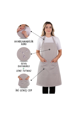 2 Adet Simple Ayarlanabilir Askılı Mutfak Önlüğü Açık Gri