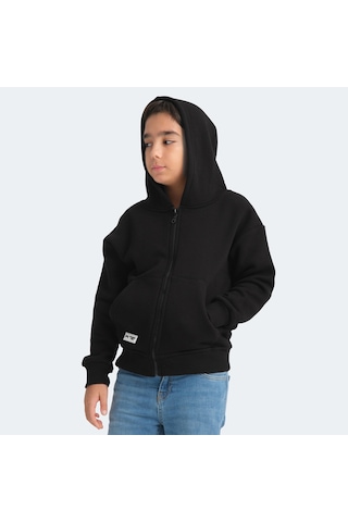 Slazenger LEKAN Çocuk Fermuarlı Kapüşonlu Cepli Siyah Sweatshirt