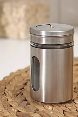Smartizi 2'li Cam Ve Paslanmaz Çelik Tuzluk/baharatlık Seti - Ayarlanabilir Kademeli Delikli Kapak Açık Bej