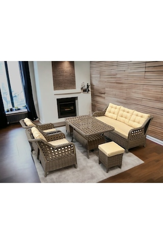 Tu Tienda Ronda Alüminyum 3 1 1 2puf Masa Rattan Bahçe Balkon Mobilyası,rattan Örgü/kumaş Renk Kahve/kapiçino Kiremit