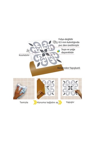 Tink Kendinden Yapışkanlı Geometrik 07 Desenli Pvc Karo, Yapışkanlı Fayans Kaplama, Fayans Çıkartması, Zemin Du Genel
