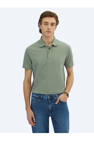 Haki Düz Polo Yaka %100 Pamuk T-shirt Haki