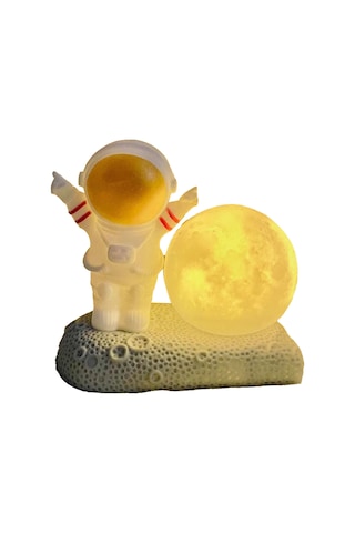 Uzay Adamı Ay Gece Lambası Dekoratif Sevimli Görünümlü Sıcak Işık Gece Başucu Lambası Yatak Odası Ön Altın Diğer