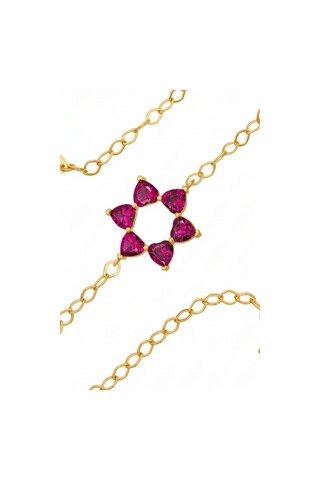 Aşkın Fısıltısı Mekik Zincirli Kalp Bileklik Ruby Taşlı 925 Ayar Gümüş Gold