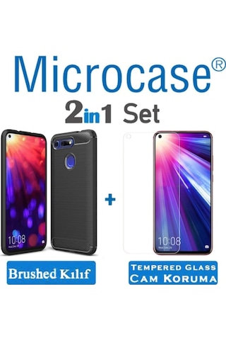 Huawei Honor View 20 Brushed Silikon Kilif + Cam (Seçiniz) 318242024 - Seçenek / Cam Koruma-Tempered Glass Istemiyorum