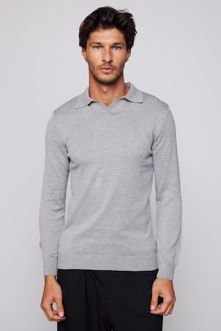 Tudors Erkek Slim Fit Dar Kesim Polo V Yaka Gri Kazak-28979-gri Gri