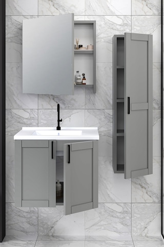 %100 Mdf 65 Cm Riva Banyo Dolabı + 30 Cm Riva Boy Dolabı Beyaz