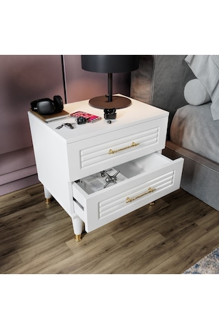 Panjurlu 2 Çekmeceli Komodin Pnj5002 Beyaz Gold