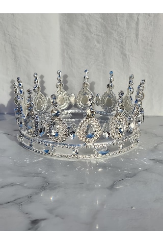 Pasta Tacı Doğum Günü Tacı Kraliçe Tacı Pastatacı Kına Düğün Tacı Üç Damla Gümüş Kaplama 13cm Silver
