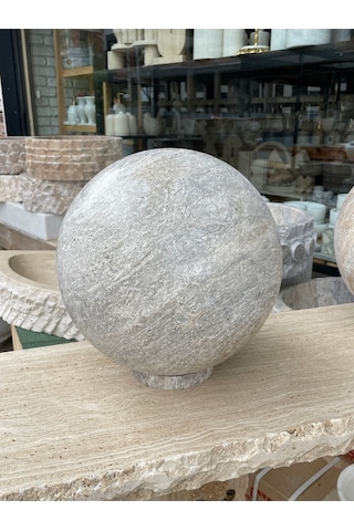 Silver Traverten Doğal Taş Küre 30cm Çapında Tam Küre Beyaz