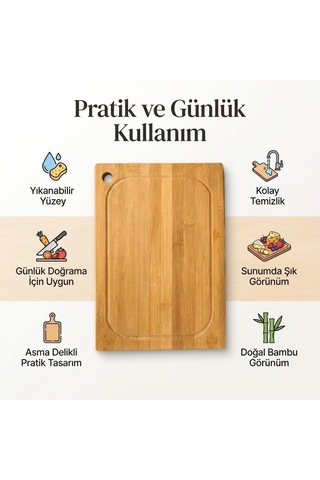 Bambu Kesme Tahtası Antibakteriel Yıkanabilir Doğrama Tahtası Dikdörtgen 32x22 Cm Orta Boy Çok Renkli