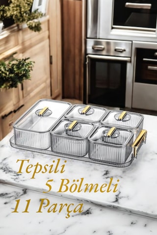 Hasby Tepsili 5 Bölmeli 11 Parça Kahvaltılık Kapaklı Saklama Kabı