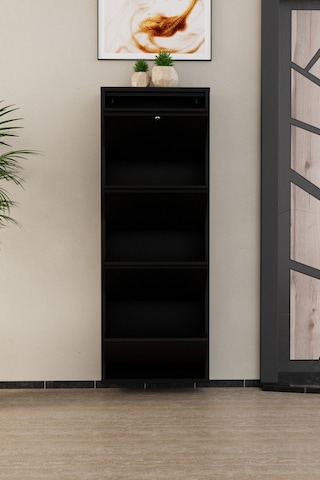 Kilitli 4 Kapaklı Metal Ayakkabılık Siyah Siyah