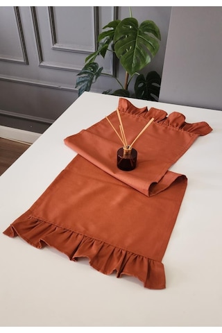 Venüs Keten 2-kenar Fırfırlı Vintage Runner Örtü Kiremit 40x110