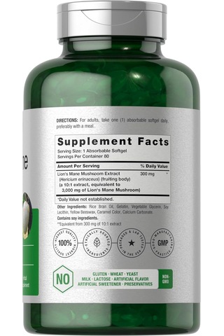 Horbäach Lions Mane Mushroom 3000mg 80 Absorbable Softgels Aromasız