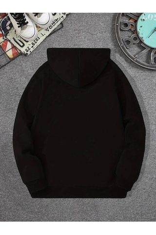 Medinenur Erkek El Yazılı Baskılı Kapüşonlu Sweatshirt siyah