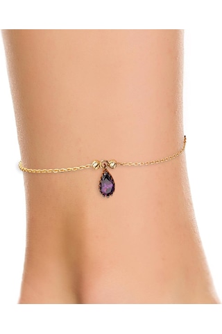 Mor Damlataşlı 14 Ayar Altın Halhal 14NMHL01